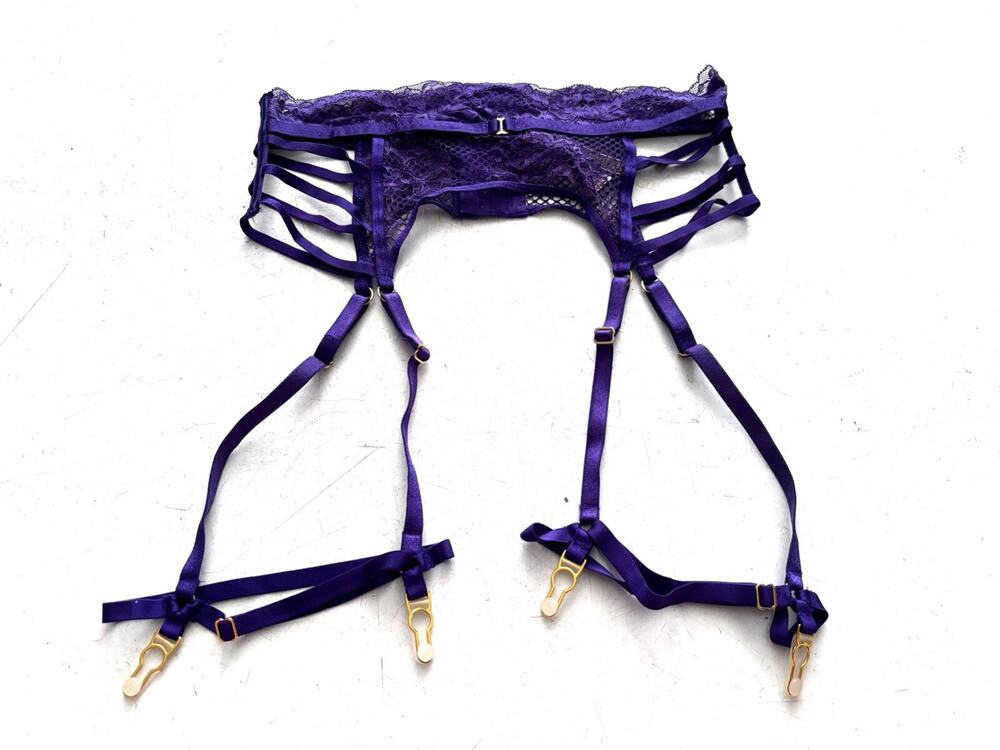 Victoria's Secret Nwt Brilliant Purple Sexy Fishnet Leg Harness Garter Belt XS S